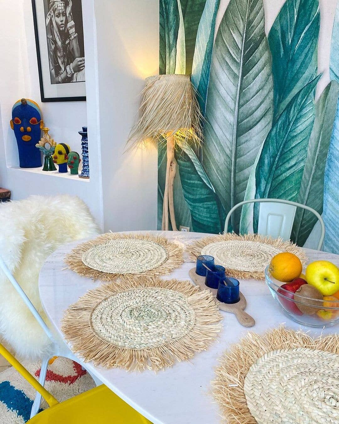 Handwoven Wicker Moroccan Placemats with Tassels – Boho Table Decor