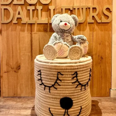Bear Basket – Handwoven Moroccan Storage with Adorable Bear Ears