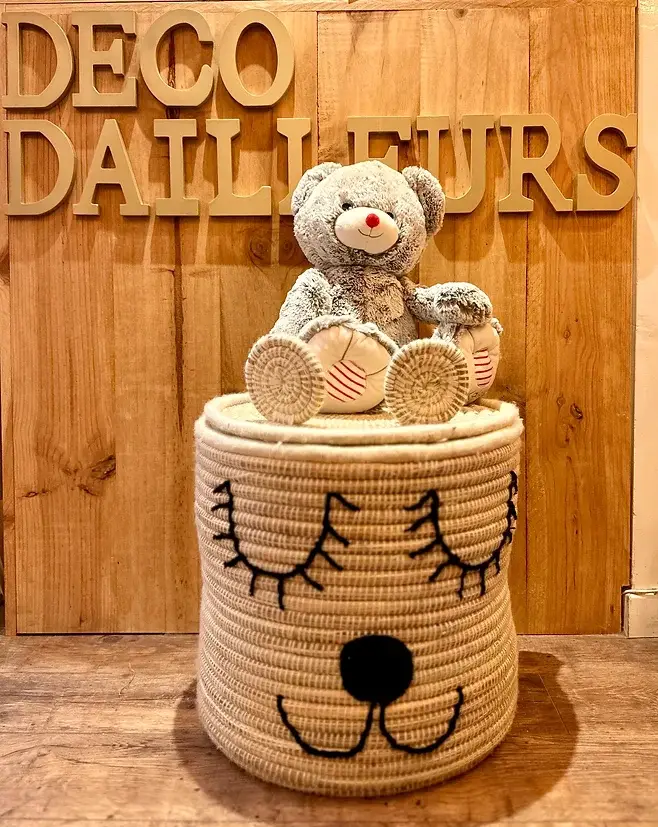 Bear Basket – Handwoven Moroccan Storage with Adorable Bear Ears