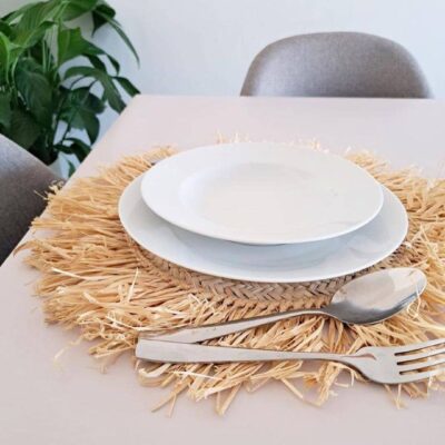 Handwoven Wicker Moroccan Placemats with Tassels – Boho Table Decor