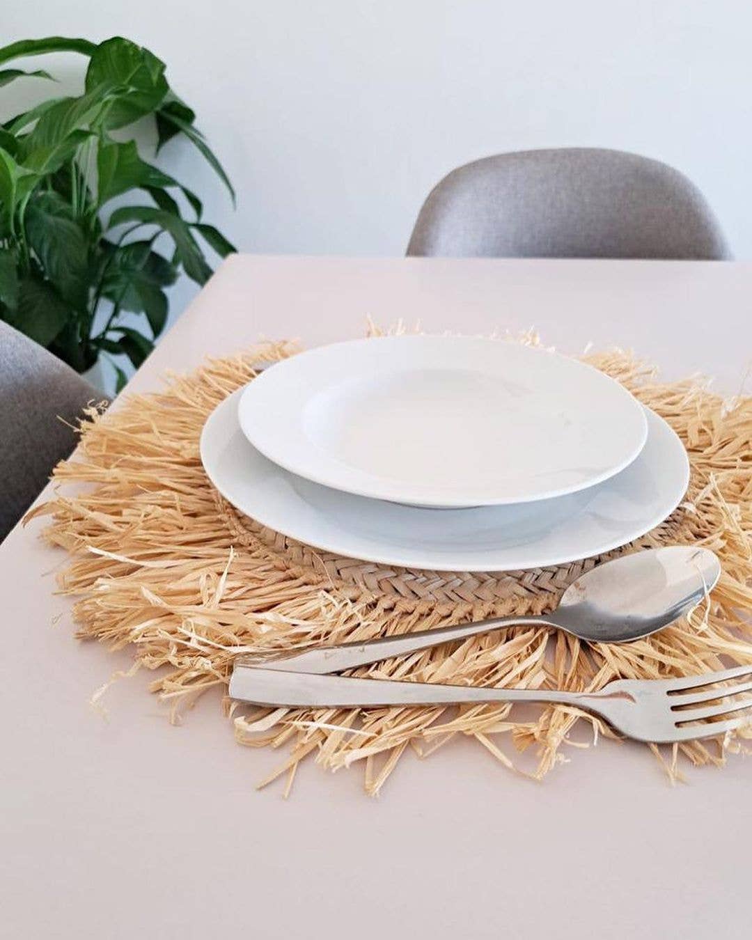 Handwoven Wicker Moroccan Placemats with Tassels – Boho Table Decor