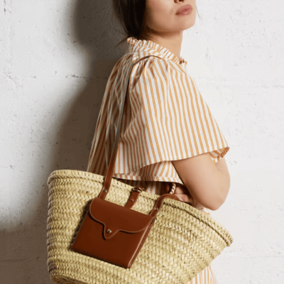 Braided Doum Palm Basket – Handwoven Moroccan Tote with Leather Handles (38×26×13 cm)