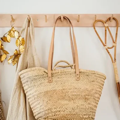 French Market Basket – Handwoven Palm Fiber Tote with Double Leather & Palm Straps