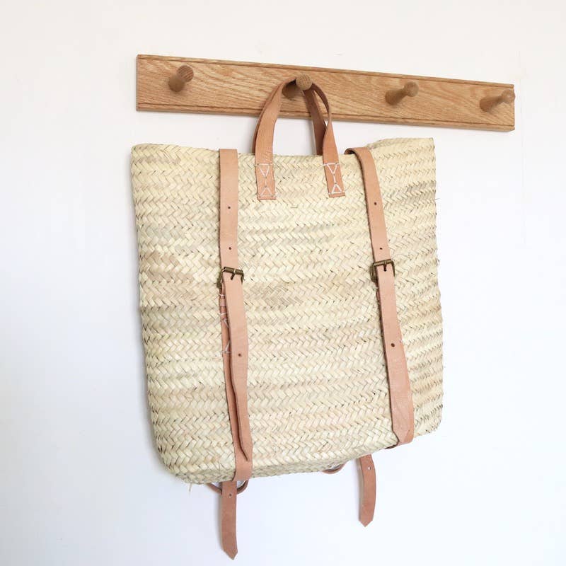 Handwoven Moroccan Straw Backpack – 2 Sizes, Adjustable Leather Straps