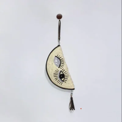 Eyes Clutch – Handwoven Palm Leaf Bag with Embroidered Eyes Design