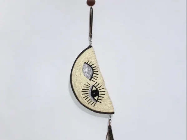 Eyes Clutch – Handwoven Palm Leaf Bag with Embroidered Eyes Design