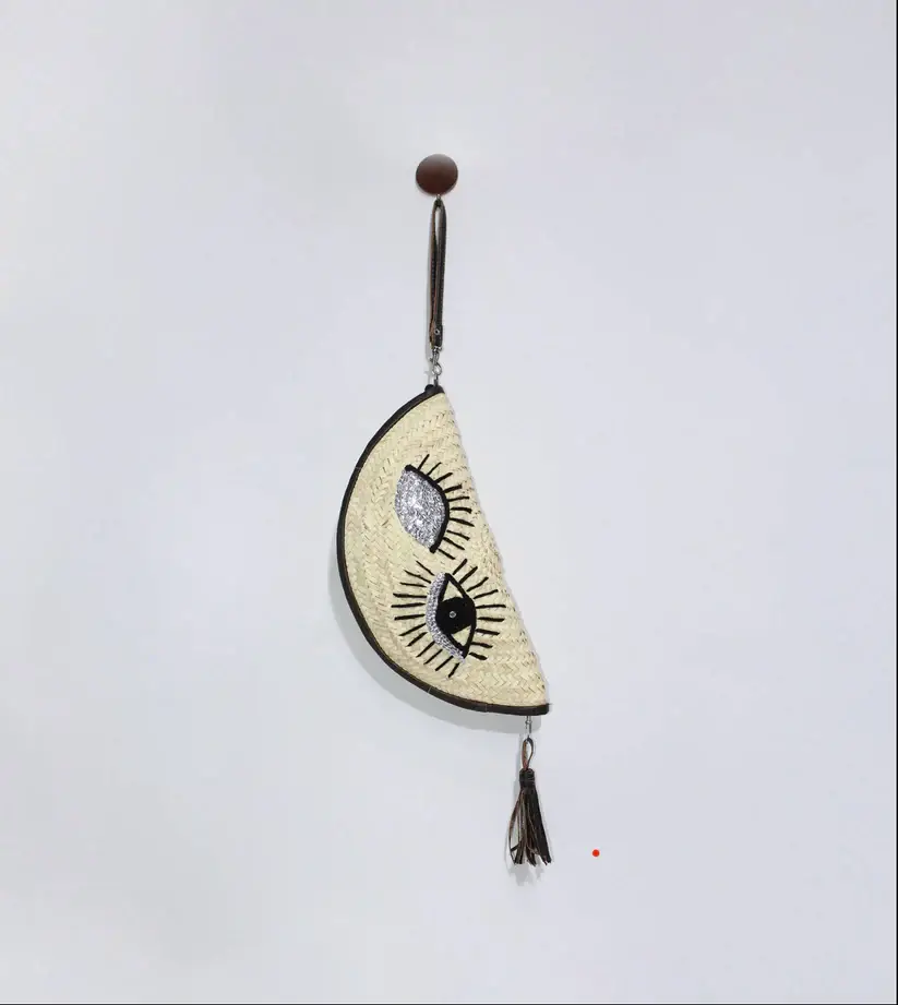 Eyes Clutch – Handwoven Palm Leaf Bag with Embroidered Eyes Design