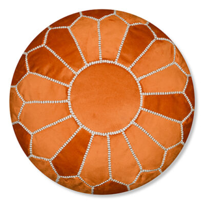 Velvet Pouffe – Orange and White | 55x35 cm Handcrafted Round Ottoman