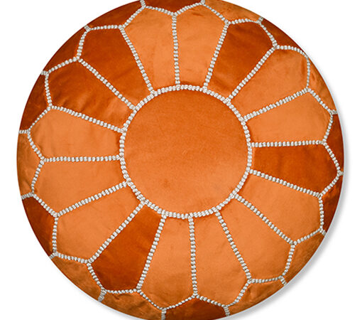 Velvet Pouffe – Orange and White | 55x35 cm Handcrafted Round Ottoman