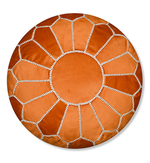 Velvet Pouffe – Orange and White | 55x35 cm Handcrafted Round Ottoman