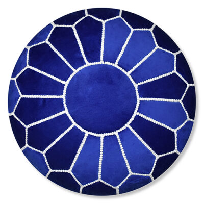 Velvet Pouffe – Blue and White | 55x35 cm Handcrafted Round Ottoman