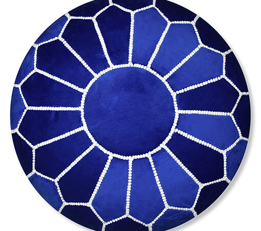 Velvet Pouffe – Blue and White | 55x35 cm Handcrafted Round Ottoman
