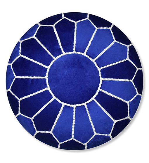 Velvet Pouffe – Blue and White | 55x35 cm Handcrafted Round Ottoman