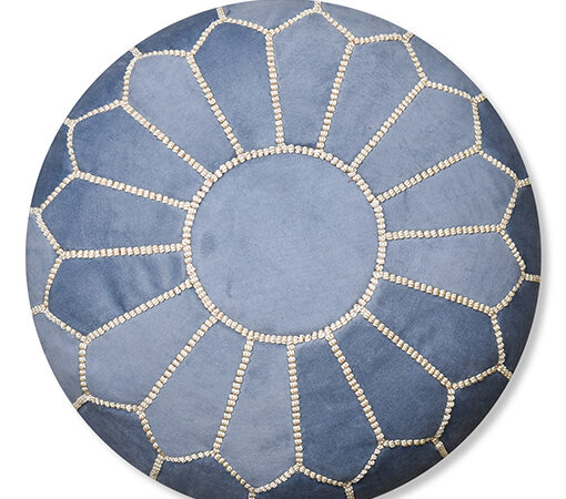 Velvet Pouffe – Denim Blue | 55x35 cm Handcrafted Round Ottoman