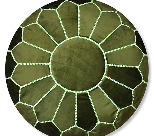 Velvet Pouffe – Neon Green | 55x35 cm Handcrafted Round Ottoman