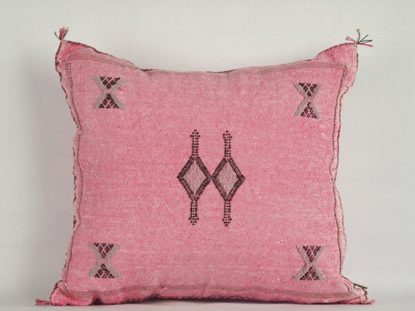 Light Pink Moroccan Cactus Silk Pillow Cover – Handwoven Sabra Cushion with YKK Zipper (50×50 cm / 60×40 cm)
