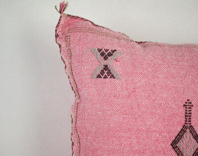 Light Pink Moroccan Cactus Silk Pillow Cover – Handwoven Sabra Cushion with YKK Zipper (50×50 cm / 60×40 cm)