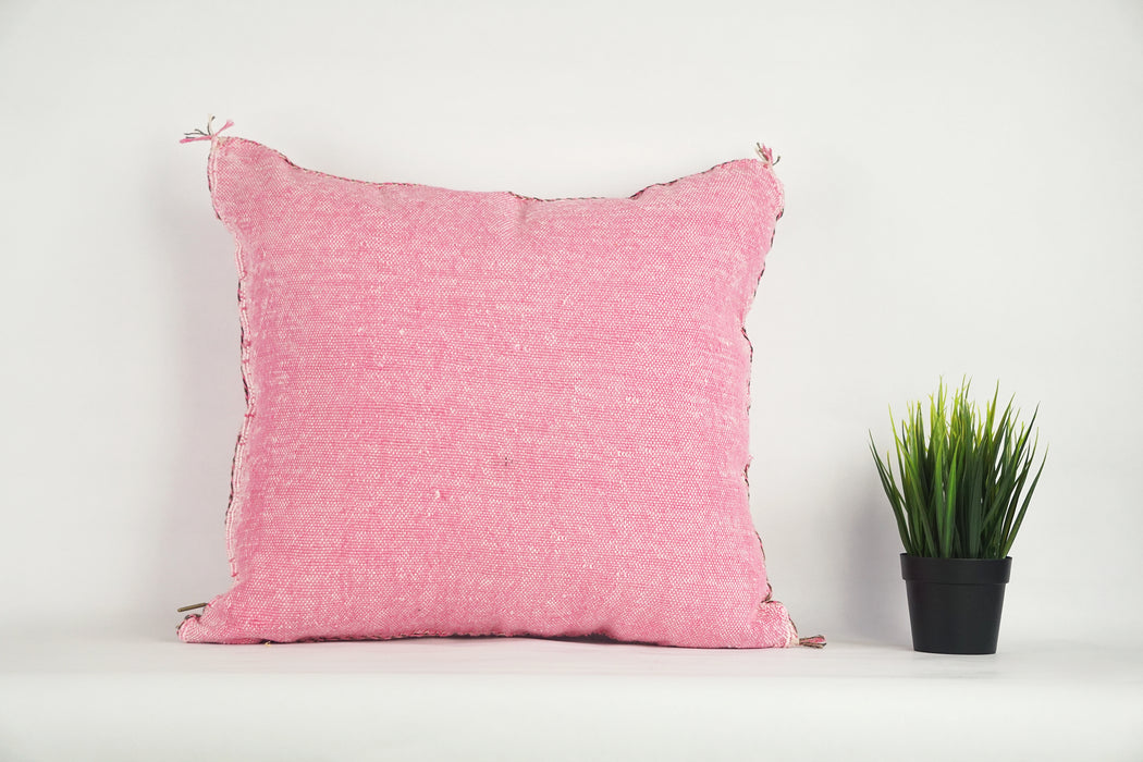 Light Pink Moroccan Cactus Silk Pillow Cover – Handwoven Sabra Cushion with YKK Zipper (50×50 cm / 60×40 cm)