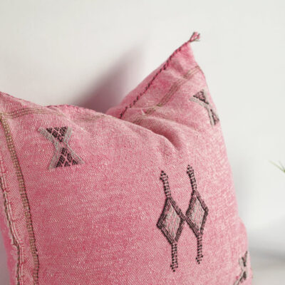 Light Pink Moroccan Cactus Silk Pillow Cover – Handwoven Sabra Cushion with YKK Zipper (50×50 cm / 60×40 cm)
