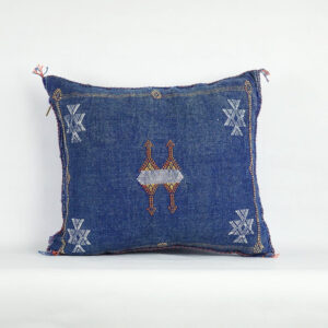 Navy Blue Moroccan Cactus Silk Pillow Cover – Handwoven Sabra Cushion (50×50 cm | 60×40 cm)
