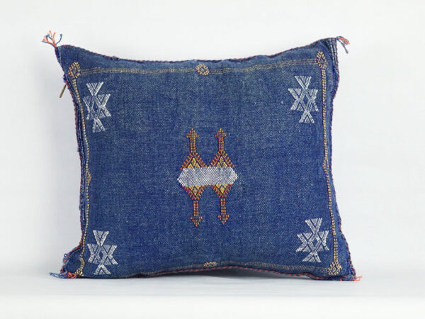 Navy Blue Moroccan Cactus Silk Pillow Cover – Handwoven Sabra Cushion (50×50 cm | 60×40 cm)