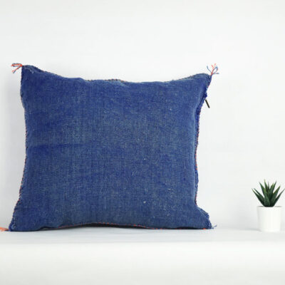 Navy Blue Moroccan Cactus Silk Pillow Cover – Handwoven Sabra Cushion (50×50 cm | 60×40 cm)