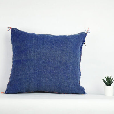 Navy Blue Moroccan Cactus Silk Pillow Cover – Handwoven Sabra Cushion (50×50 cm | 60×40 cm)