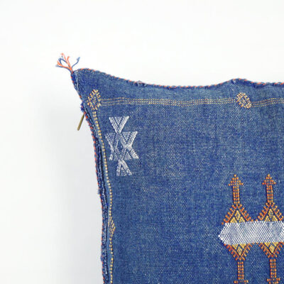 Navy Blue Moroccan Cactus Silk Pillow Cover – Handwoven Sabra Cushion (50×50 cm | 60×40 cm)