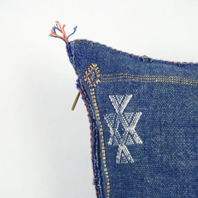 Navy Blue Moroccan Cactus Silk Pillow Cover – Handwoven Sabra Cushion (50×50 cm | 60×40 cm)