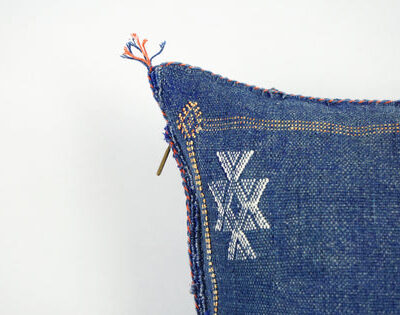 Navy Blue Moroccan Cactus Silk Pillow Cover – Handwoven Sabra Cushion (50×50 cm | 60×40 cm)