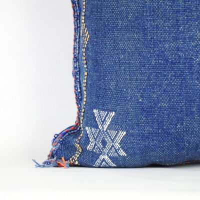 Navy Blue Moroccan Cactus Silk Pillow Cover – Handwoven Sabra Cushion (50×50 cm | 60×40 cm)