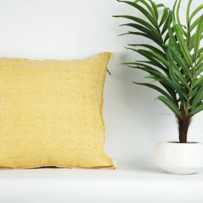 Yellow Moroccan Cactus Silk Pillow Cover – Handwoven Bohemian Sabra with YKK Zipper (19″ × 19″ / 50 × 50 cm)