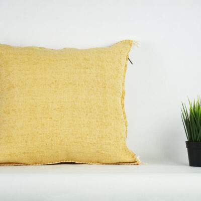 Yellow Moroccan Cactus Silk Pillow Cover – Handwoven Bohemian Sabra with YKK Zipper (19″ × 19″ / 50 × 50 cm)