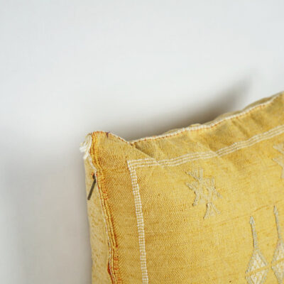 Yellow Moroccan Cactus Silk Pillow Cover – Handwoven Bohemian Sabra with YKK Zipper (19″ × 19″ / 50 × 50 cm)