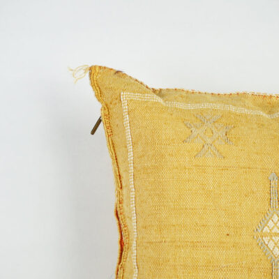 Yellow Moroccan Cactus Silk Pillow Cover – Handwoven Bohemian Sabra with YKK Zipper (19″ × 19″ / 50 × 50 cm)