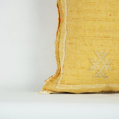 Yellow Moroccan Cactus Silk Pillow Cover – Handwoven Bohemian Sabra with YKK Zipper (19″ × 19″ / 50 × 50 cm)