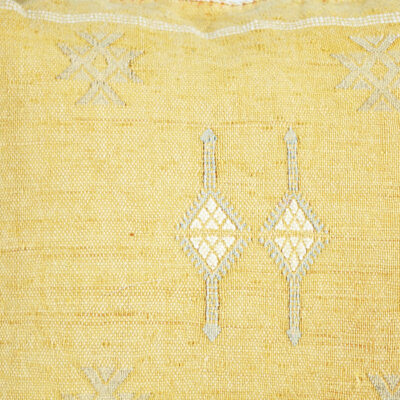 Yellow Moroccan Cactus Silk Pillow Cover – Handwoven Bohemian Sabra with YKK Zipper (19″ × 19″ / 50 × 50 cm)