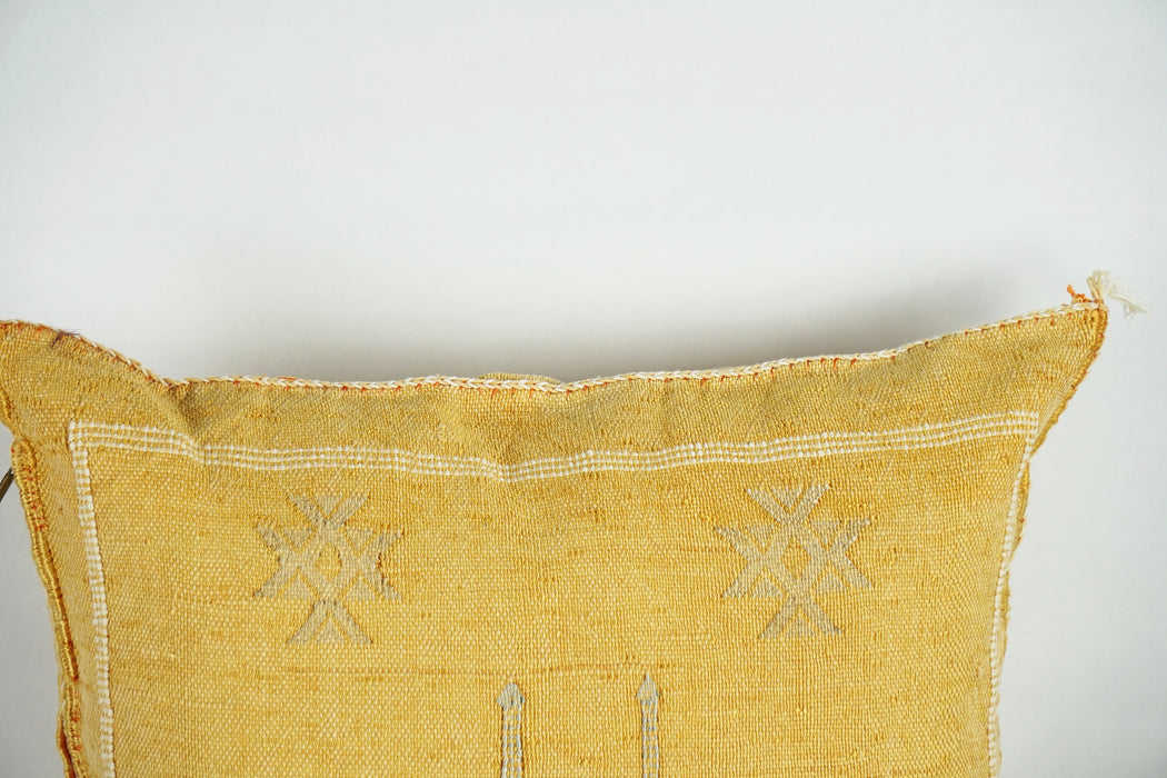 Yellow Moroccan Cactus Silk Pillow Cover – Handwoven Bohemian Sabra with YKK Zipper (19″ × 19″ / 50 × 50 cm)