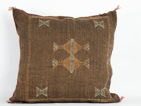 Brown Moroccan Cactus Silk Pillow Cover – Handwoven Bohemian Sabra Cushion (50×50 cm & 60×40 cm)