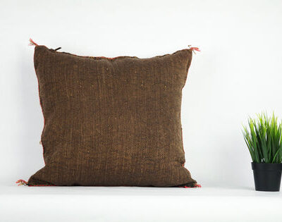 Brown Moroccan Cactus Silk Pillow Cover – Handwoven Bohemian Sabra Cushion (50×50 cm & 60×40 cm)