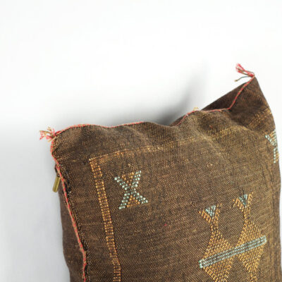 Brown Moroccan Cactus Silk Pillow Cover – Handwoven Bohemian Sabra Cushion (50×50 cm & 60×40 cm)