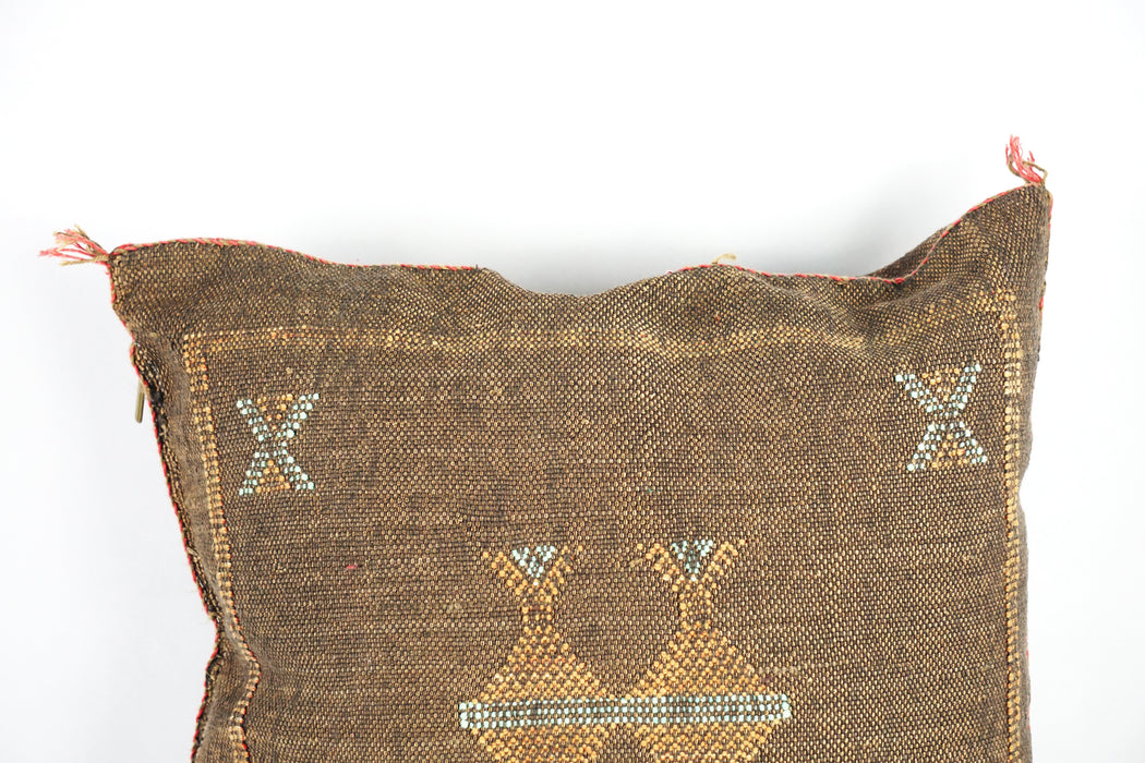 Brown Moroccan Cactus Silk Pillow Cover – Handwoven Bohemian Sabra Cushion (50×50 cm & 60×40 cm)