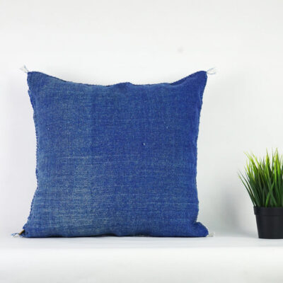 Navy Blue Moroccan Cactus Silk Pillow Cover – Handwoven Sabra Cushion (50×50 cm | 60×40 cm)