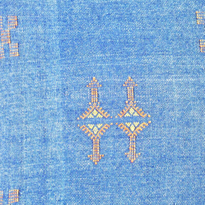 Navy Blue Moroccan Cactus Silk Pillow Cover – Handwoven Sabra Cushion (50×50 cm | 60×40 cm)