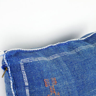 Navy Blue Moroccan Cactus Silk Pillow Cover – Handwoven Sabra Cushion (50×50 cm | 60×40 cm)