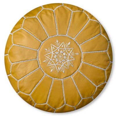 DSC_0112-1.jpg Leather Pouffe – Yellow | 50x30 cm Handcrafted Round Ottoman