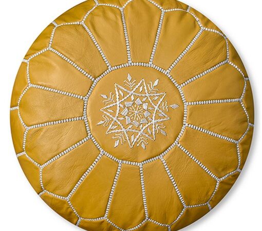Leather Pouffe – Yellow | 50x30 cm Handcrafted Round Ottoman