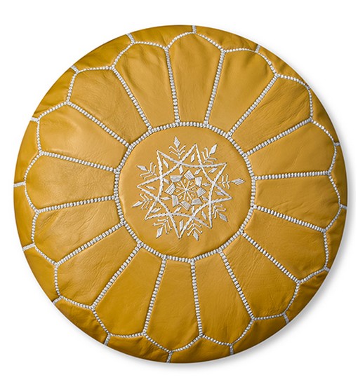 DSC_0112-1.jpg Leather Pouffe – Yellow | 50x30 cm Handcrafted Round Ottoman