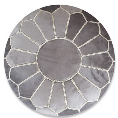 Velvet Pouffe – Grey and White | 55x35 cm Handcrafted Round Ottoman