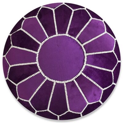 Velvet Pouffe – Blue and White | 55x35 cm Handcrafted Round Ottoman